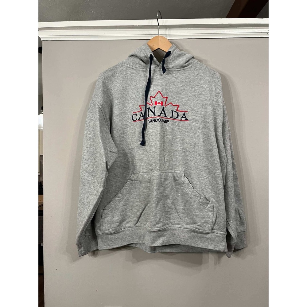 Canada Vancouver Embroidered Hoodie Heather Gray Mens Medium Souvenir Sweatshirt